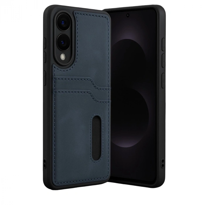 Samsung Galaxy S25 Edge Sara Kartvizitli Deri Kılıf - Lacivert
