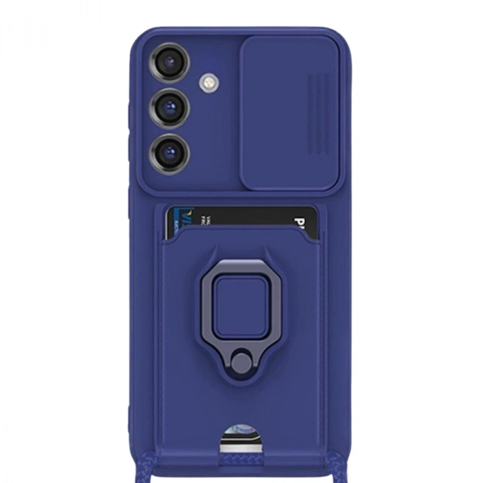 Samsung Galaxy S25 Plus Kılıf Zuma Kartvizitli Yüzüklü Silikon - Lacivert