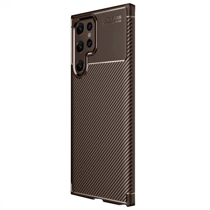 Samsung Galaxy S25 Ultra Kılıf Auto Focus Karbon Kapak - Kahverengi