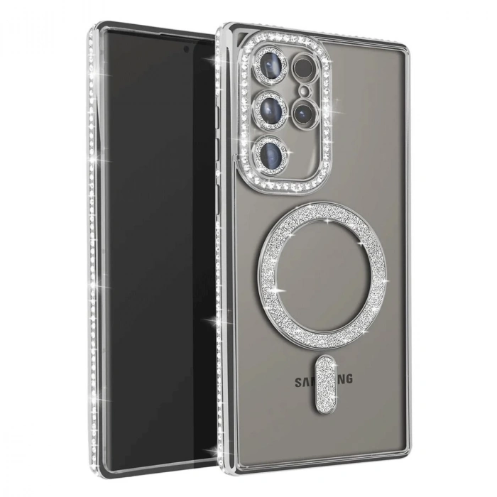 Samsung Galaxy S25 Ultra Kılıf Joke Simli Magneticsafe Kılıf - Gümüş