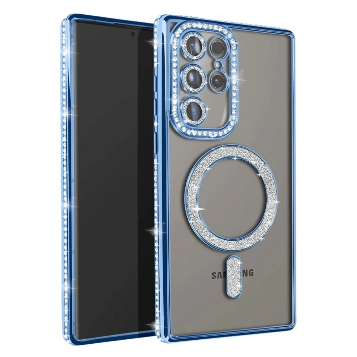 Samsung Galaxy S25 Ultra Kılıf Joke Simli Magneticsafe Kılıf - Mavi