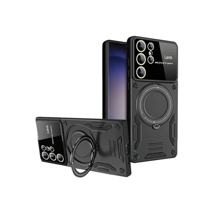 Samsung Galaxy S25 Ultra Kılıf Joy Lens Standlı Kapak - Siyah