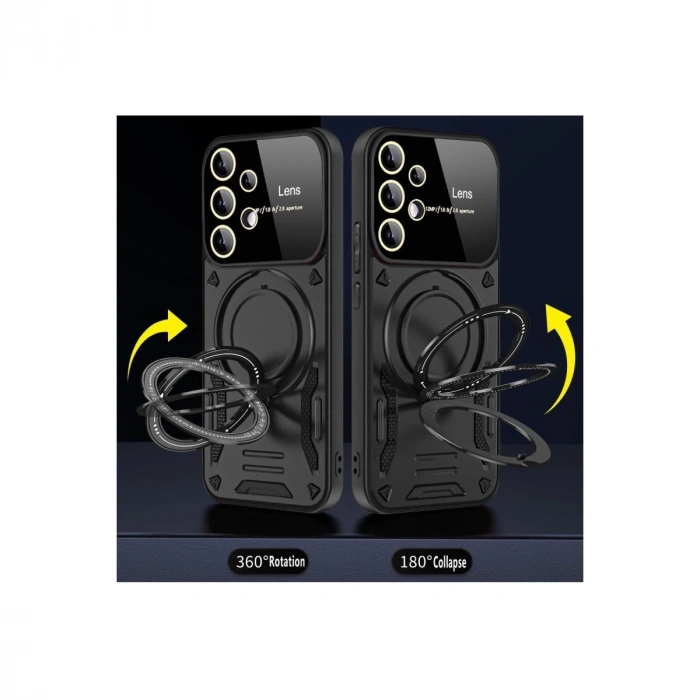 Samsung Galaxy S25 Ultra Kılıf Joy Lens Standlı Kapak - Siyah