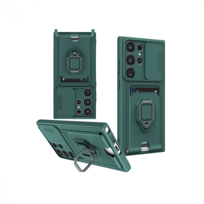 Samsung Galaxy S25 Ultra Kılıf Zuma Kartvizitli Yüzüklü Silikon - Yeşil
