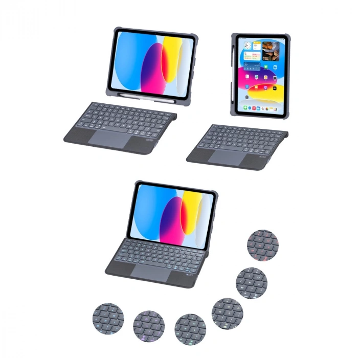 T5508d İpad 2022 10.9 (10.nesil) Kılıf Palermo Ledli Klavyeli Standlı Tablet Kılıfı - Siyah