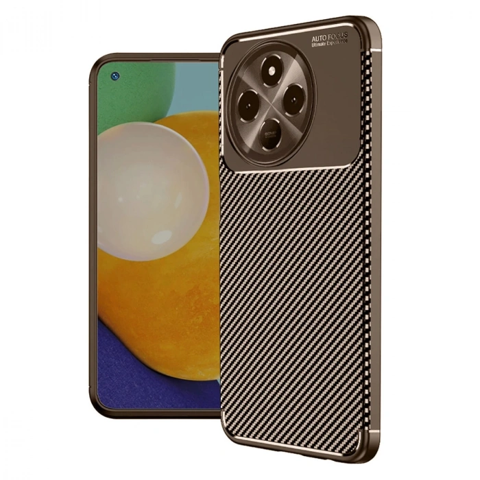Tecno Spark 30 Pro Kılıf Auto Focus Karbon Kapak - Kahverengi