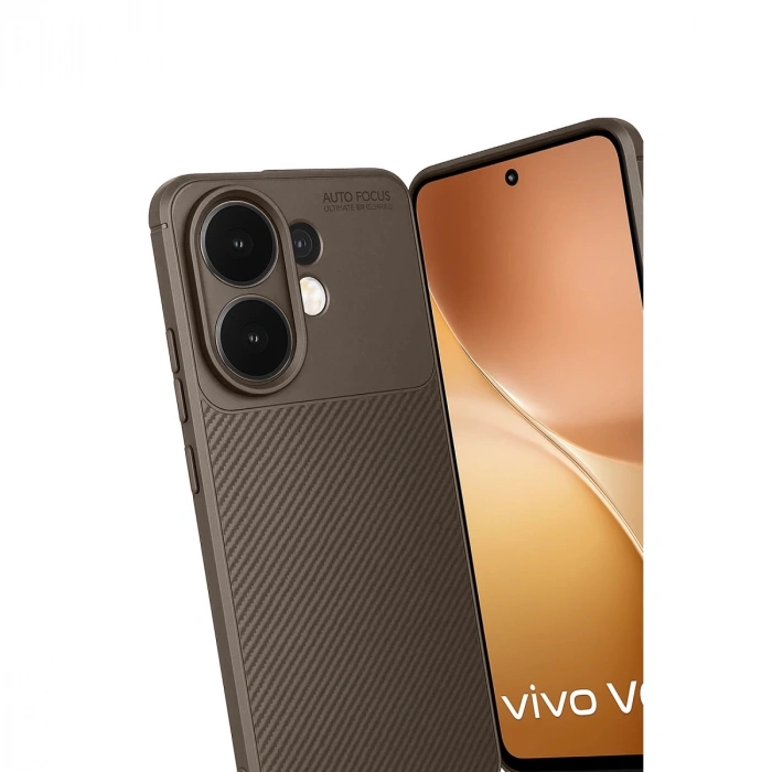 Vivo V60 5g Auto Focus Karbon Kapak - Kahverengi