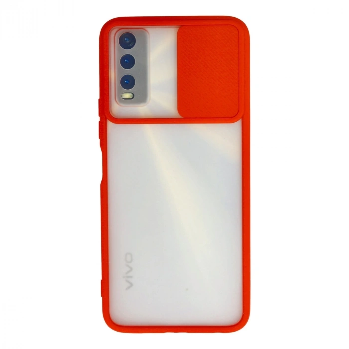 Vivo Y11s Kılıf Palm Buzlu Kamera Sürgülü Silikon - Kırmızı