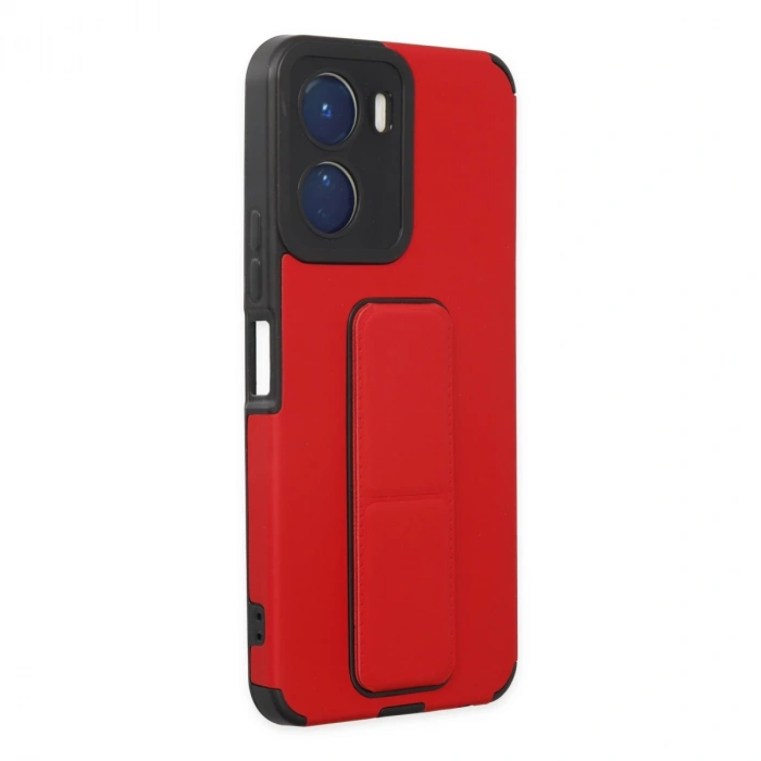 Vivo Y16 Kılıf Mega Standlı Silikon - Kırmızı