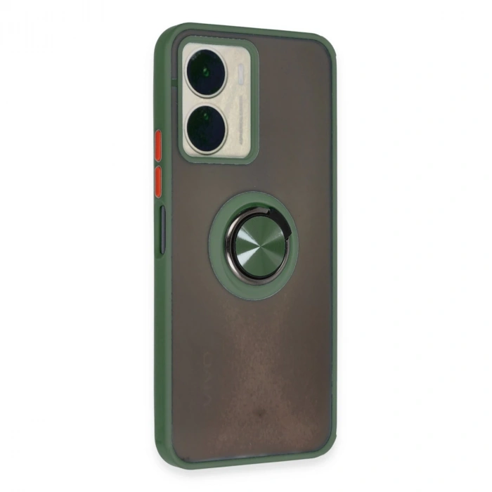 Vivo Y16 Kılıf Montreal Yüzüklü Silikon Kapak - Yeşil