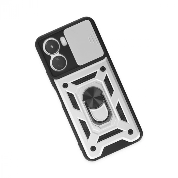 Vivo Y16 Kılıf Pars Lens Yüzüklü Silikon - Gümüş