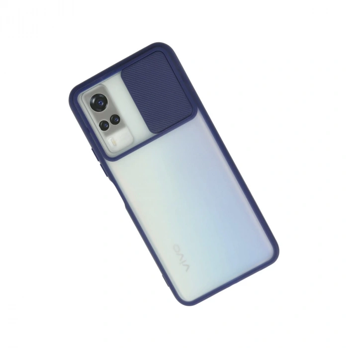 Vivo Y53s Kılıf Palm Buzlu Kamera Sürgülü Silikon - Lacivert