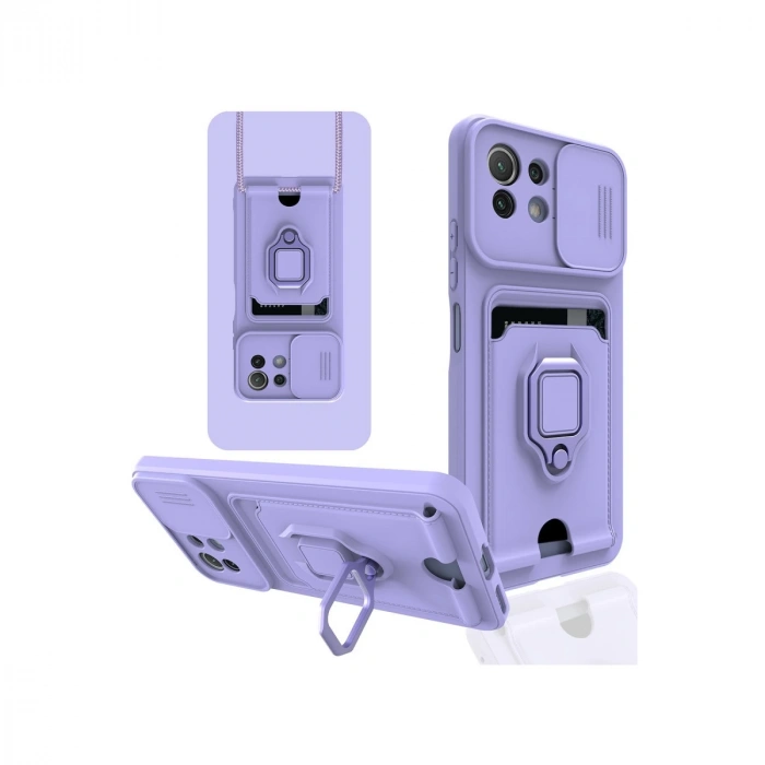 Xiaomi Mi 11 Lite Kılıf Zuma Kartvizitli Yüzüklü Silikon - Lila