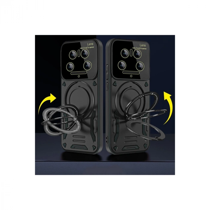 Xiaomi Mi 14 Ultra Kılıf Joy Lens Standlı Kapak - Siyah