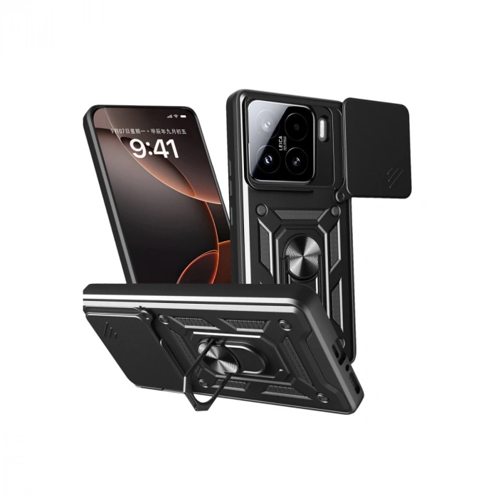 Xiaomi Mi 15 Kılıf Pars Lens Yüzüklü Silikon - Siyah