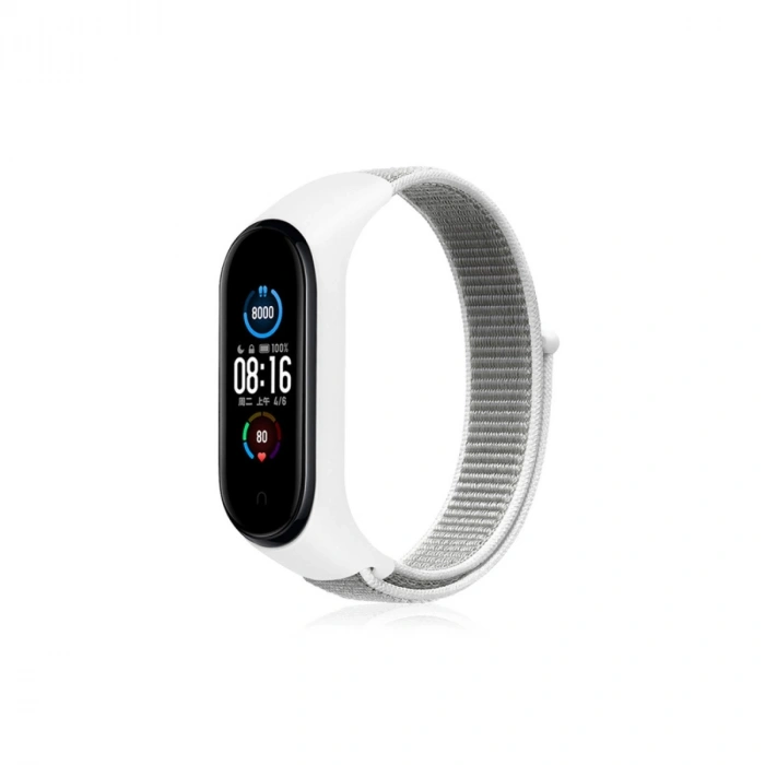 Xiaomi Mi Band 4 Hasırlı Cırtcırtlı Kordon - Beyaz