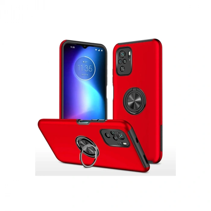 Xiaomi Poco F3 Kılıf Elit Yüzüklü Kapak - Kırmızı