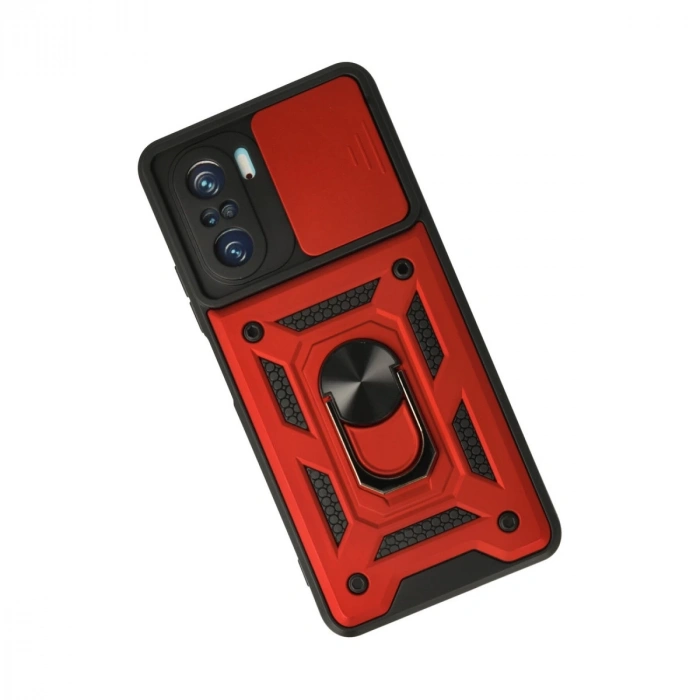 Xiaomi Poco F3 Kılıf Pars Lens Yüzüklü Silikon - Kırmızı