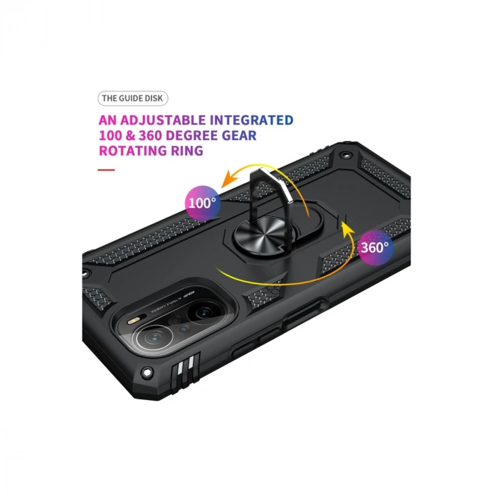 Xiaomi Poco F3 Kılıf Sofya Yüzüklü Silikon Kapak - Siyah