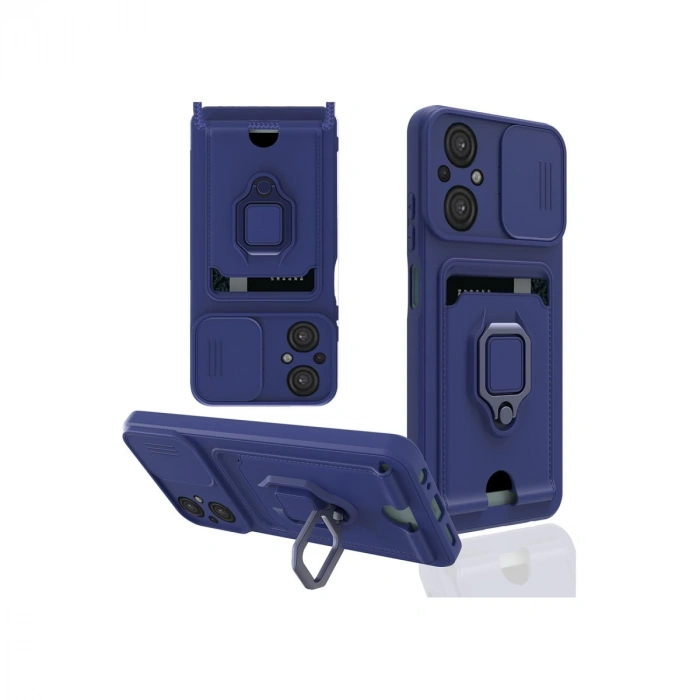 Xiaomi Poco M5 Kılıf Zuma Kartvizitli Yüzüklü Silikon - Lacivert