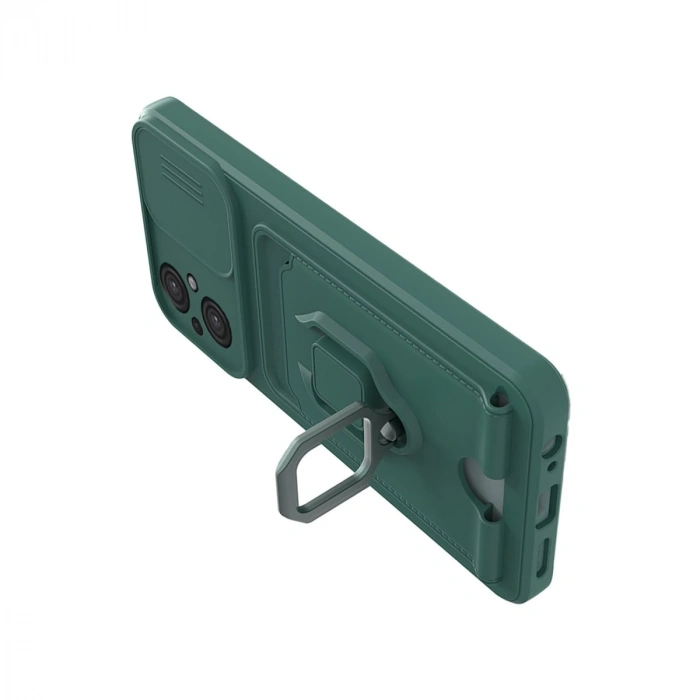 Xiaomi Poco M5 Kılıf Zuma Kartvizitli Yüzüklü Silikon - Yeşil