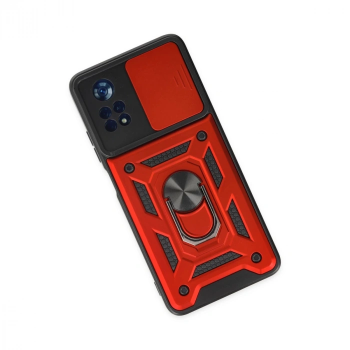Xiaomi Poco X4 Pro 5g Kılıf Pars Lens Yüzüklü Silikon - Kırmızı