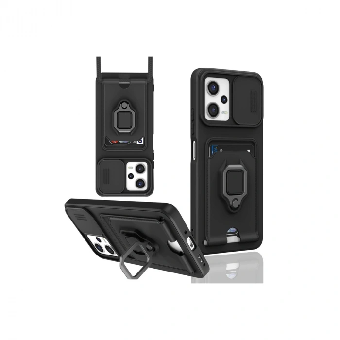 Xiaomi Poco X5 5g Kılıf Zuma Kartvizitli Yüzüklü Silikon - Siyah