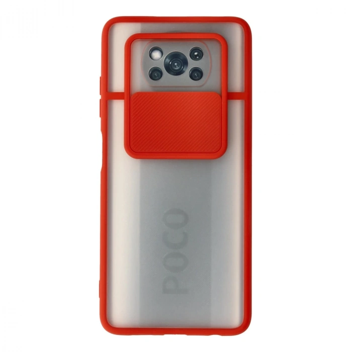 Xiaomi Pocophone X3 Kılıf Palm Buzlu Kamera Sürgülü Silikon - Kırmızı