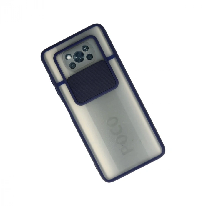 Xiaomi Pocophone X3 Kılıf Palm Buzlu Kamera Sürgülü Silikon - Lacivert