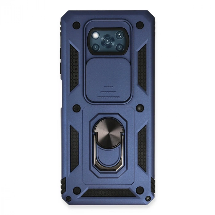 Xiaomi Pocophone X3 Kılıf Pars Lens Yüzüklü Silikon - Lacivert