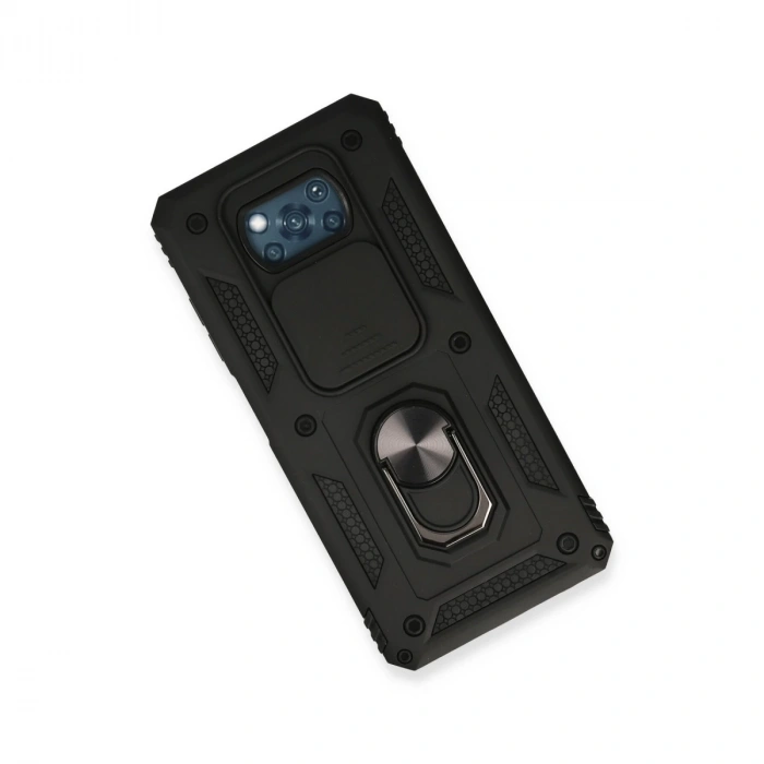 Xiaomi Pocophone X3 Kılıf Pars Lens Yüzüklü Silikon - Siyah