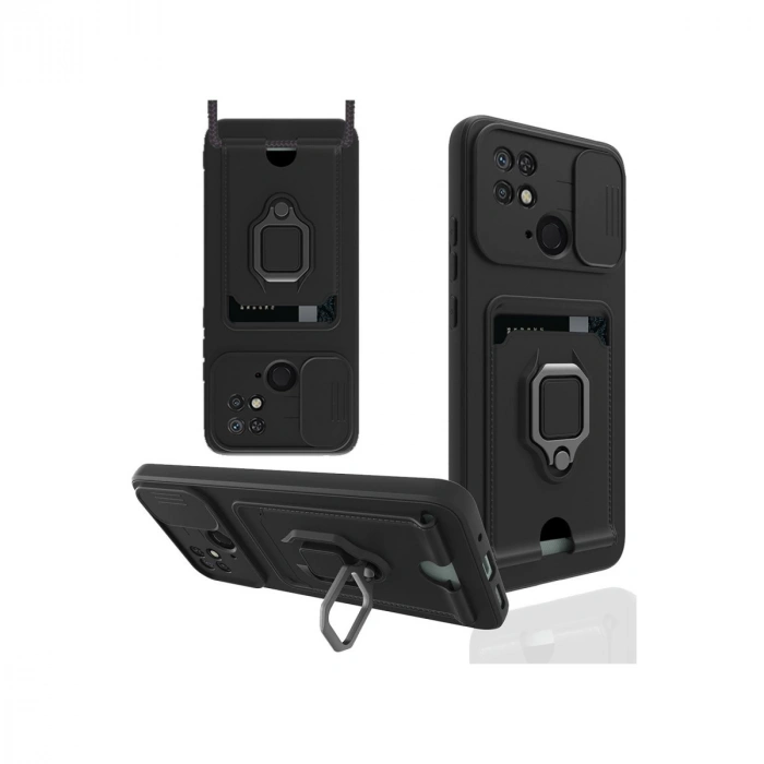 Xiaomi Redmi 10c Kılıf Zuma Kartvizitli Yüzüklü Silikon - Siyah