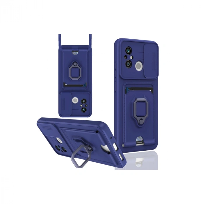 Xiaomi Redmi 12c Kılıf Zuma Kartvizitli Yüzüklü Silikon - Lacivert