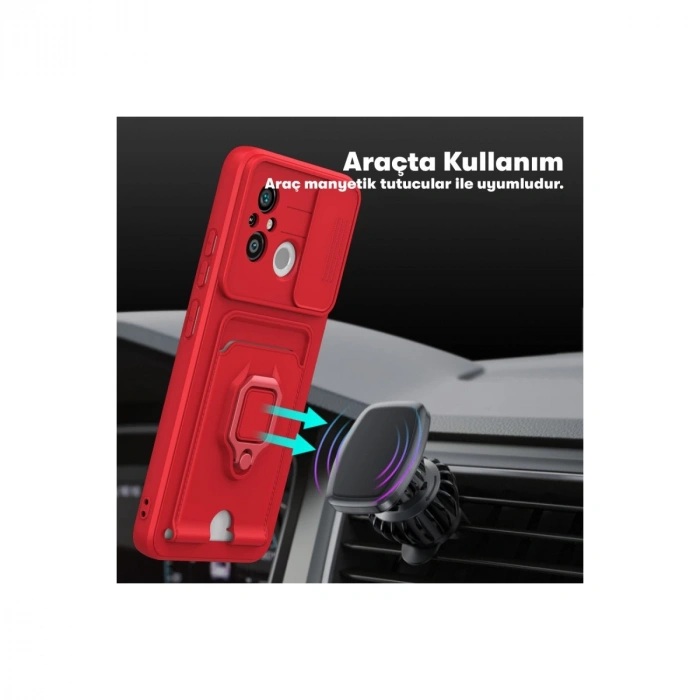 Xiaomi Redmi 12c Kılıf Zuma Kartvizitli Yüzüklü Silikon - Siyah