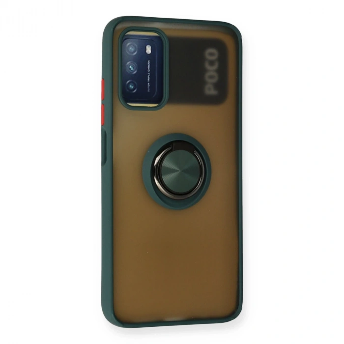 Xiaomi Redmi 9t Kılıf Montreal Yüzüklü Silikon Kapak - Yeşil