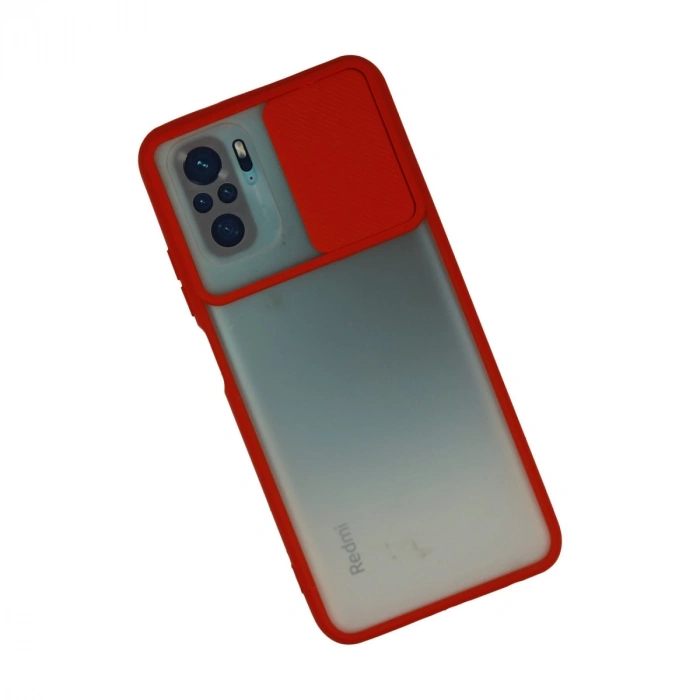 Xiaomi Redmi Note 10 Kılıf Palm Buzlu Kamera Sürgülü Silikon - Kırmızı