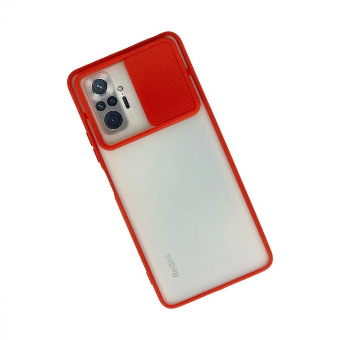 Xiaomi Redmi Note 10 Pro Kılıf Palm Buzlu Kamera Sürgülü Silikon - Kırmızı