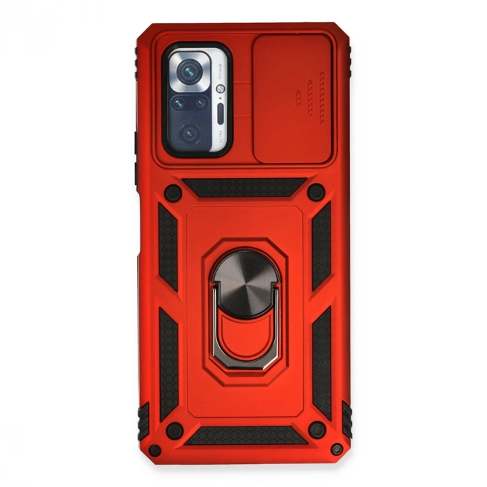 Xiaomi Redmi Note 10 Pro Kılıf Pars Lens Yüzüklü Silikon - Kırmızı