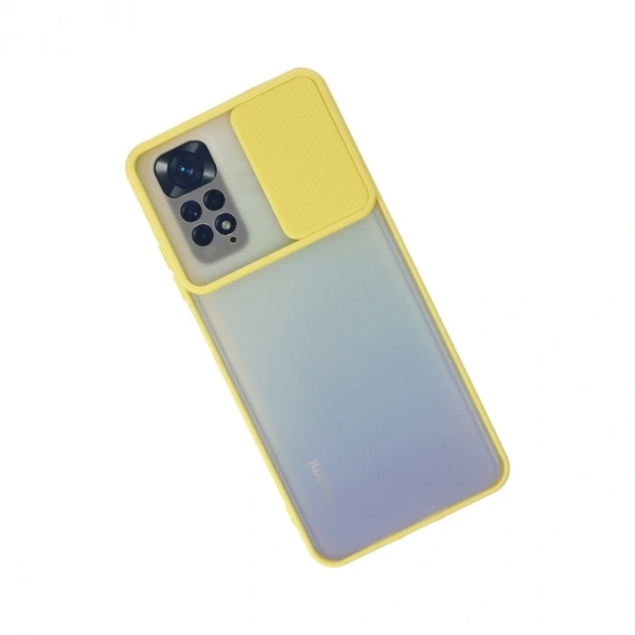 Xiaomi Redmi Note 11 Kılıf Palm Buzlu Kamera Sürgülü Silikon - Sarı