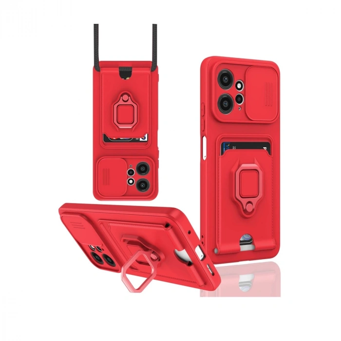 Xiaomi Redmi Note 12 4g Kılıf Zuma Kartvizitli Yüzüklü Silikon - Kırmızı