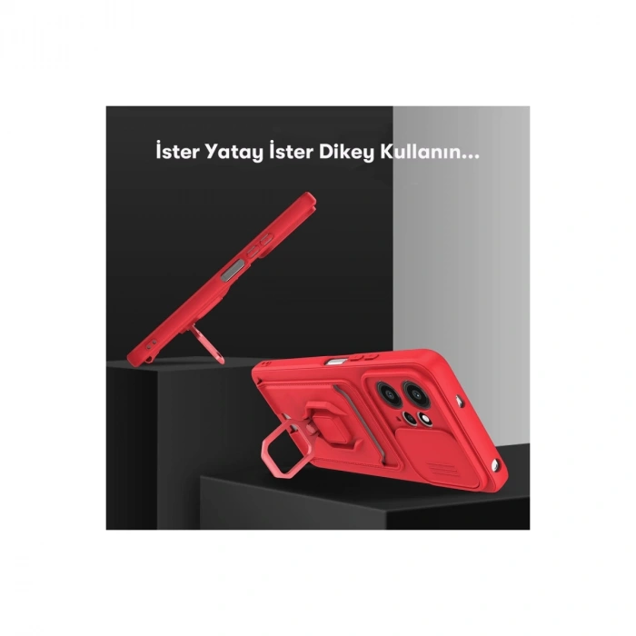 Xiaomi Redmi Note 12 4g Kılıf Zuma Kartvizitli Yüzüklü Silikon - Kırmızı