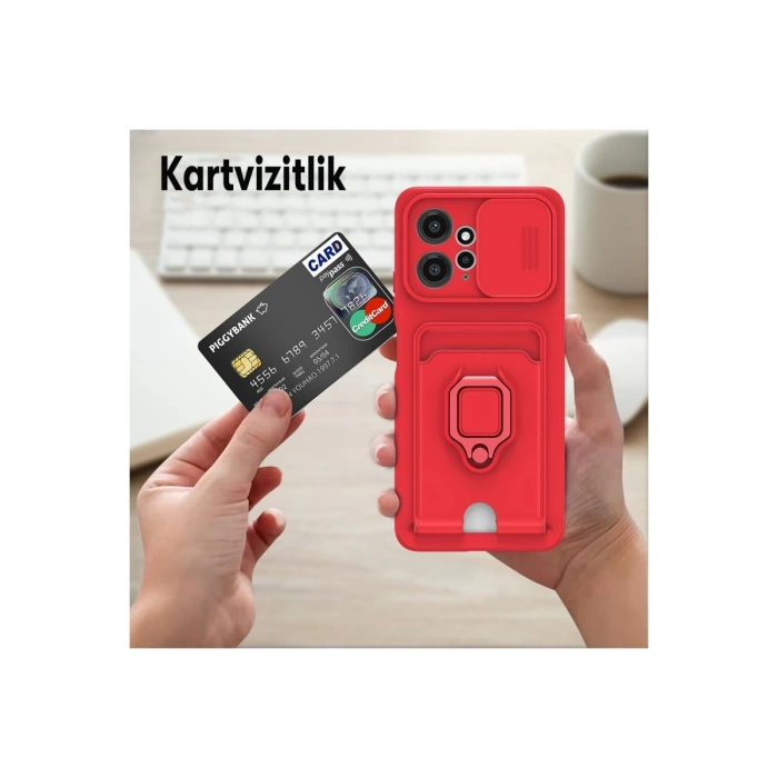 Xiaomi Redmi Note 12 4g Kılıf Zuma Kartvizitli Yüzüklü Silikon - Kırmızı
