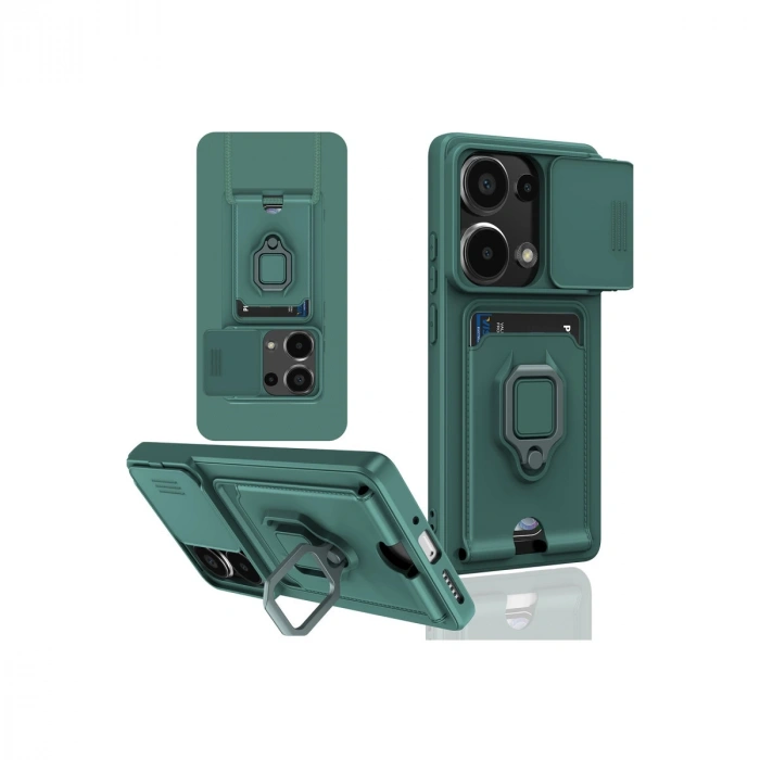 Xiaomi Redmi Note 13 Pro 4g Kılıf Zuma Kartvizitli Yüzüklü Silikon - Yeşil