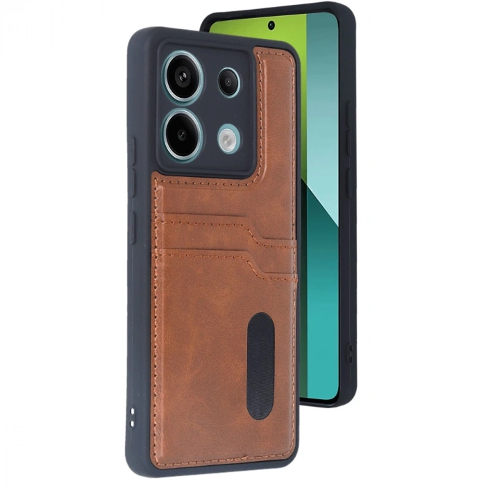 Xiaomi Redmi Note 13 Pro 5g Kılıf Sara Kartvizitli Deri Kılıf - Taba