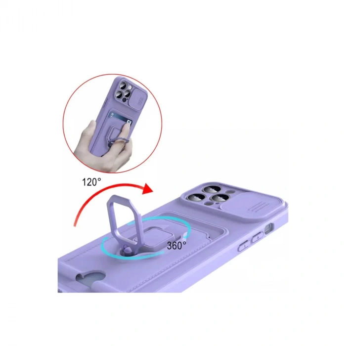 Xiaomi Redmi Note 13 Pro Plus Kılıf Zuma Kartvizitli Yüzüklü Silikon - Lila