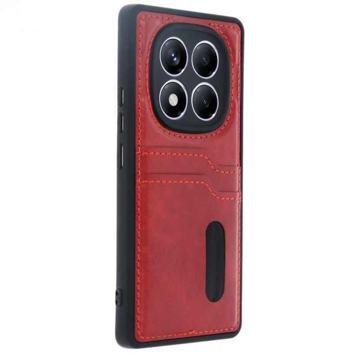 Xiaomi Redmi Note 14 Pro 5g Kılıf Sara Kartvizitli Deri Kılıf - Kırmızı