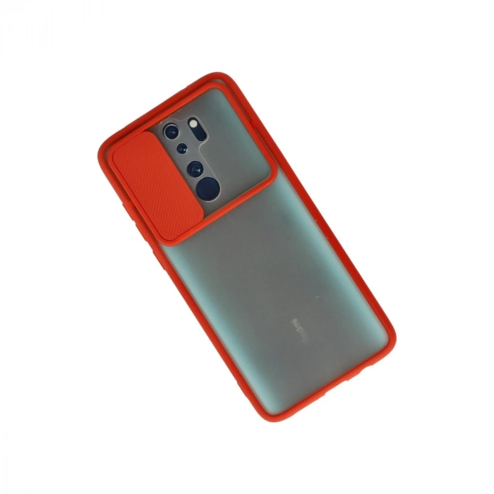 Xiaomi Redmi Note 8 Pro Kılıf Palm Buzlu Kamera Sürgülü Silikon - Kırmızı