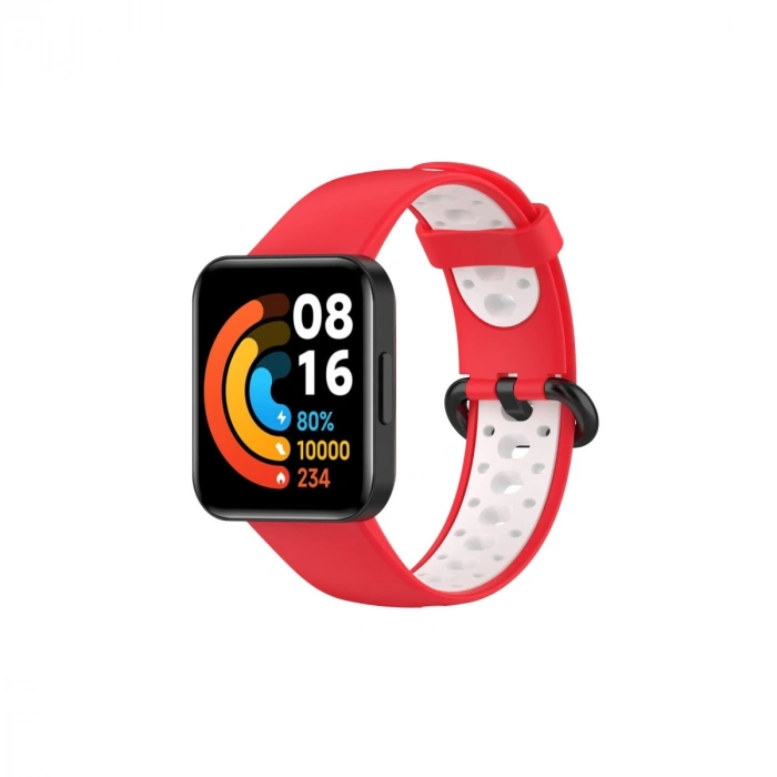 Xiaomi Redmi Watch 2 Spor Delikli Kordon - Kırmızı-beyaz
