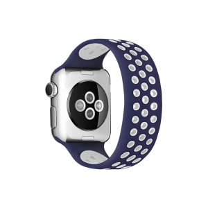Apple Watch 38mm Ayarlı Delikli Silikon Kordon - Lacivert-beyaz