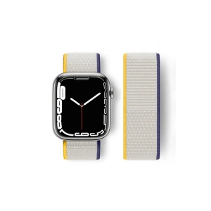 Apple Watch 38mm Hasırlı Cırtcırtlı Kordon - Sarı-beyaz